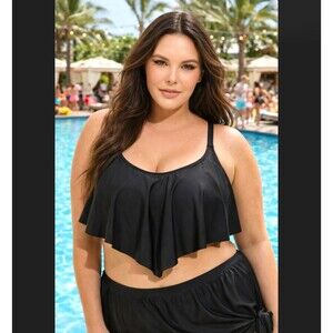 Torrid Flounce Bikini TOP 2X 18/20 Black Wireless Full Coverage NWT UPF 50+ NWT